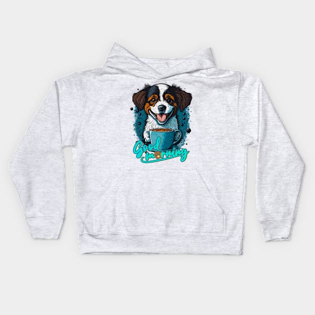 cute puppy waits with the first tea of the day Kids Hoodie by design-lab-berlin